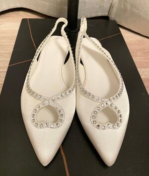 ASOS Cream Rhinestone Slingback Flats Size 4UK /6 US Pointed Toe Embellished